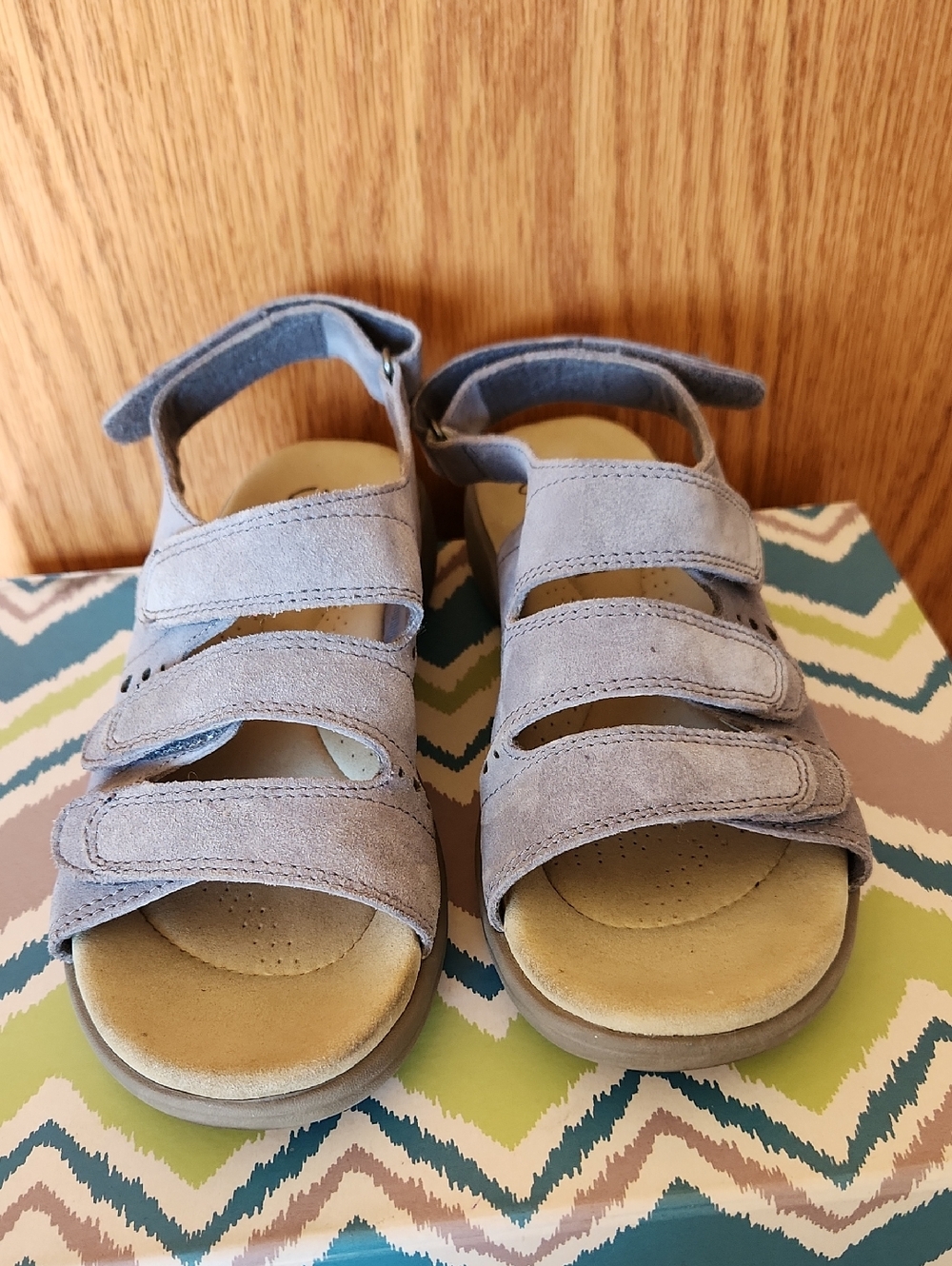 Clarks Light Gray Suede Triple-Strap Sandals